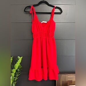 ALTAR’D STATE Red Hot Fit Flare Tie Sleeveless Straps V-Neck Mini Dress Sz M EUC